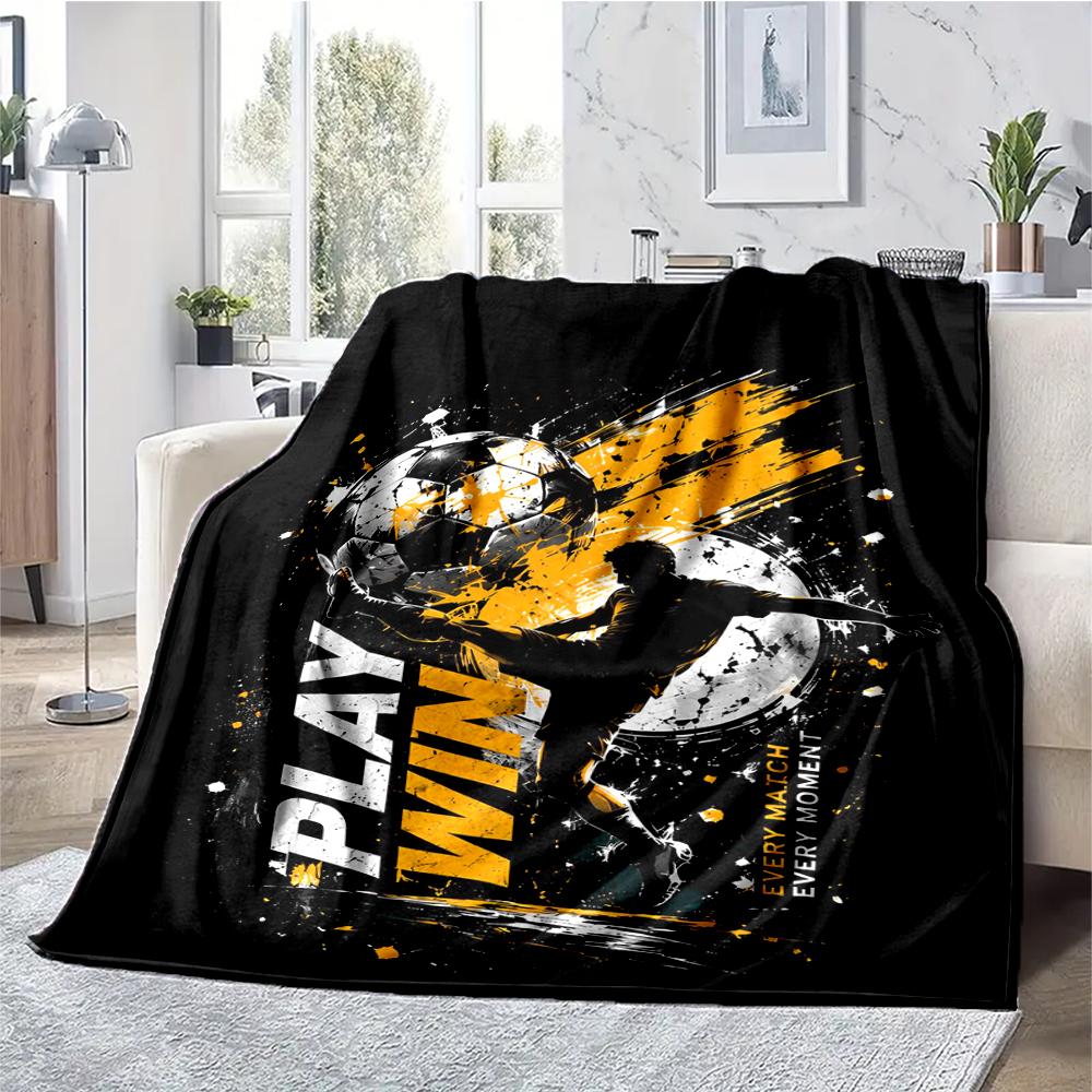 Soccer Theme Printed Blanket - Perfect for Couch, Bed, Travel & Outdoor Use | Machine Washable, Cozy & Durable.