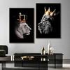 2pcs Lion Couple Wall Decals, Black Lion & Lioness With Crowns Canvas Painting Posters Wall Art Decor, For Home Bedroom Living R