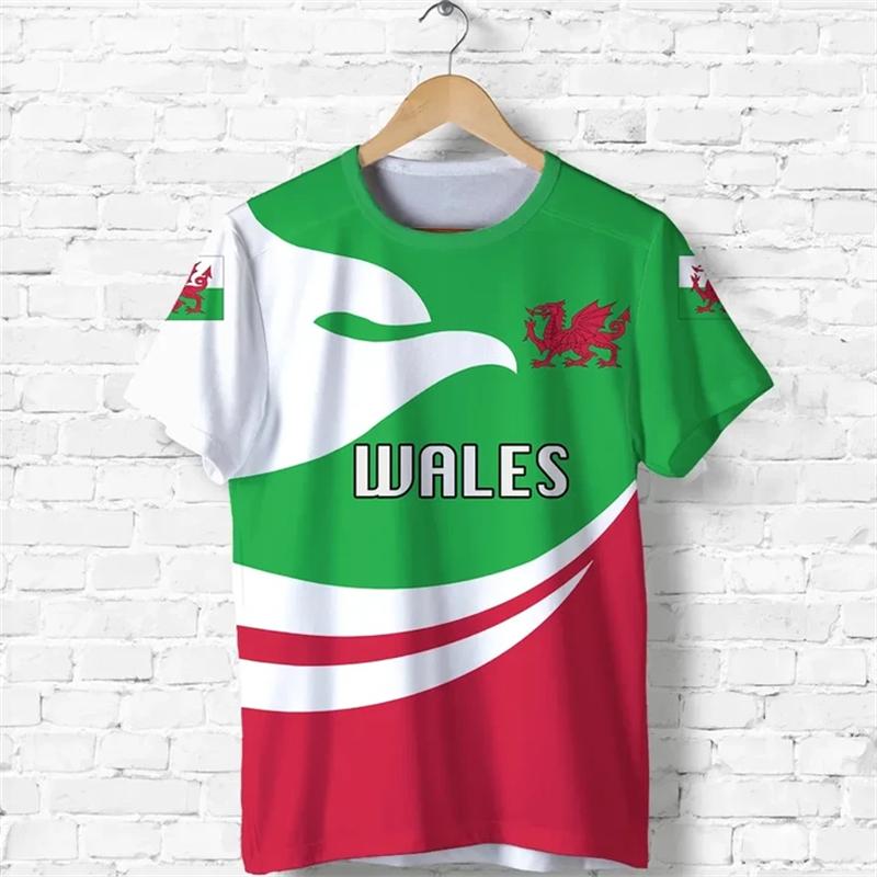 Maglietta da calcio con stampa 3D della bandiera del Galles per uomo Abbigliamento Estivo Casual Sportiva Manica Corta
