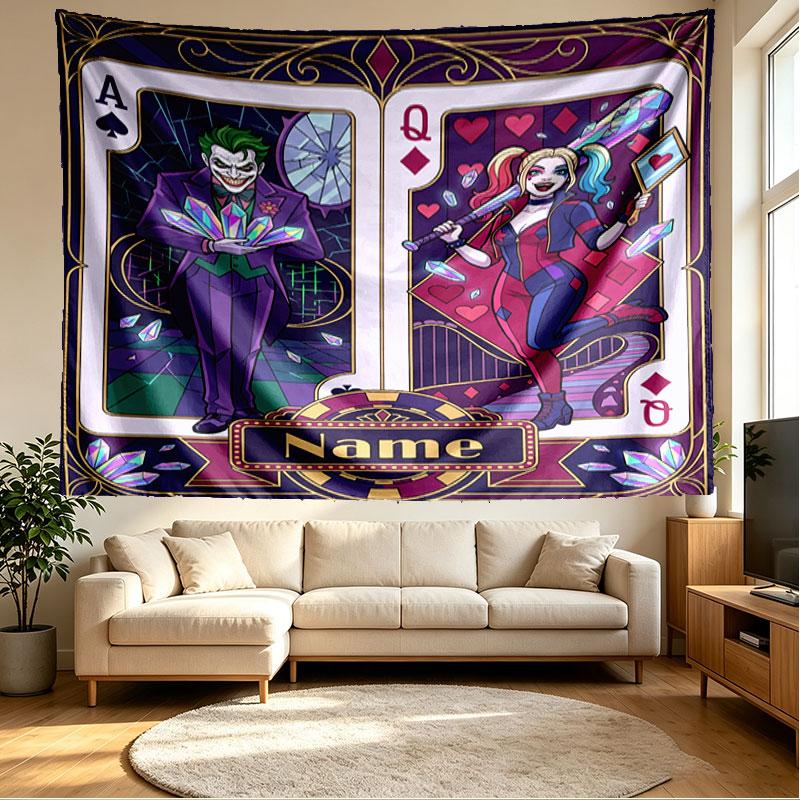 Custom Name Personalized Harley Quinn Print Tapestry, Wall Art Decor, Bedroom, Dorm, Apartment, LivingRoom, Party Backdrop, Gift for Birthday