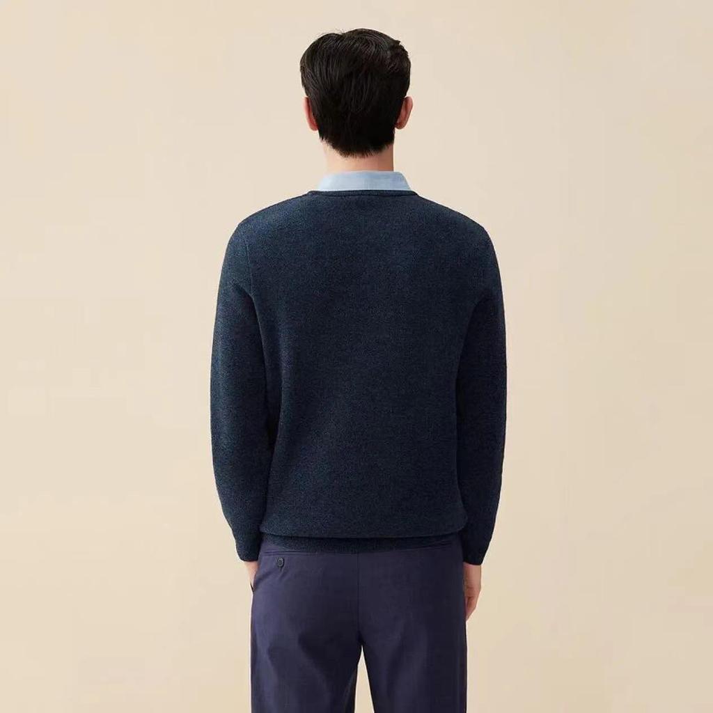 Men's Double Collar Long Sleeve Knitted Sweater - Faux Two-Piece Suede, Warm Water-Soft Fabric