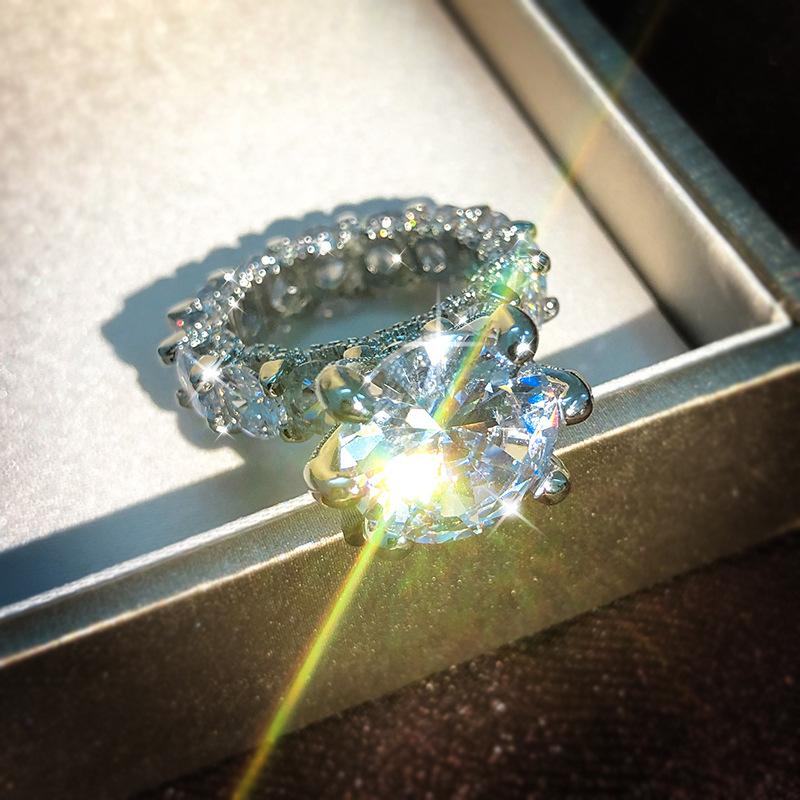 Inel de lux argintiu cu piatră mare de zirconiu strălucitoare pentru femei, nuntă, logodnă, bijuterii de modă, cadou