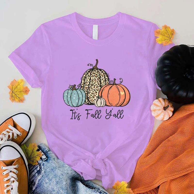 Heiß Es ist Herbst Ihr Lieben Kürbis Bedruckte T-Shirts für Damen Kurzarm Lustig Es ist Herbst Ihr Lieben Kürbis Rundhals T-Shirt Tops