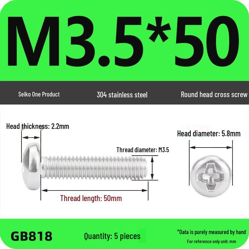 Phillips Pan Head Machine Screws, 304 Stainless Steel, Sizes M1-M10