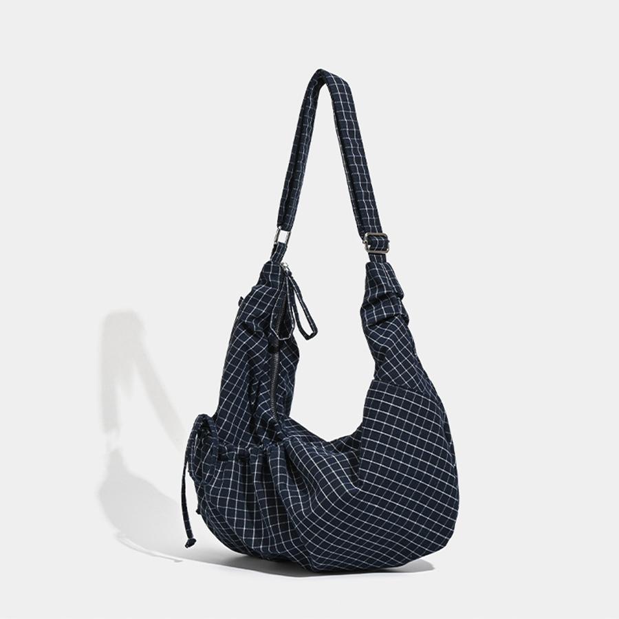 

Tassel style pleated drawstring canvas handbags versatile for commuting large-capacity shoulder crossbody dumpling bag bolsa sac синий