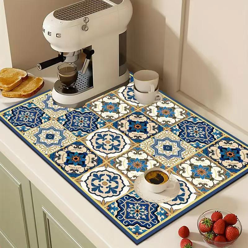 Retro Floral Anti-scalding Water-absorbing Coaster: Non-slip, Dirt-resistant, Easy-to-Clean Diatomaceous Earth Coffee Mat