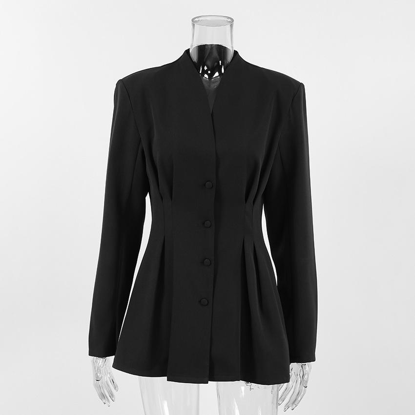 Spring Temperament Elegant Slim Fit Waist Cinching Suit Design Sense V-neck Jacket For Women