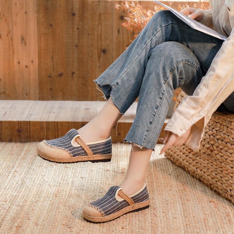 Hand-woven Women's Casual Shoes Simple Fashion Casual Slides Canvas Upper Linen Insole Tendon Sole Casual Shoes Zapatos De Mujer