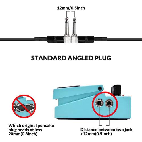 15cm Patch Cables for Guitar Effects Pedals, Black, L-S Plug, 6in/15cm, 1 Cable