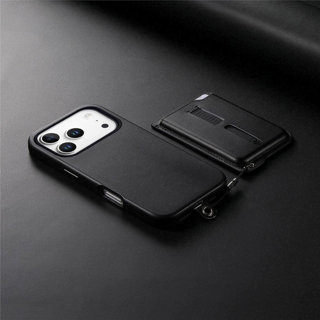 iPhone 17 Magnetic Card Holder Case with Anti-Lost Strap & Drop-Proof Cover, Compatible with 15 Pro & 16 Pro Models