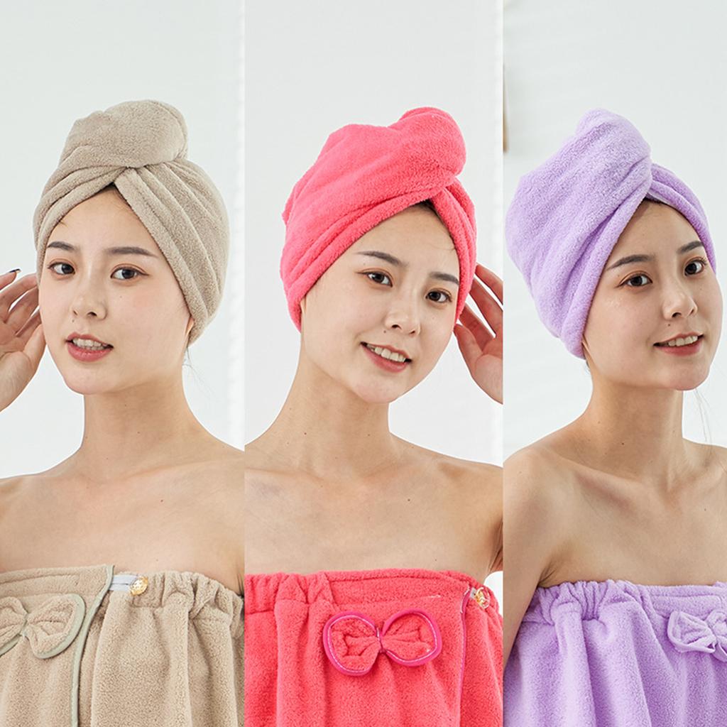 3pcs Coral Fleece Hair Towel Women Plain Soft Absorbent Microfiber Drying Hair Wrap Towels