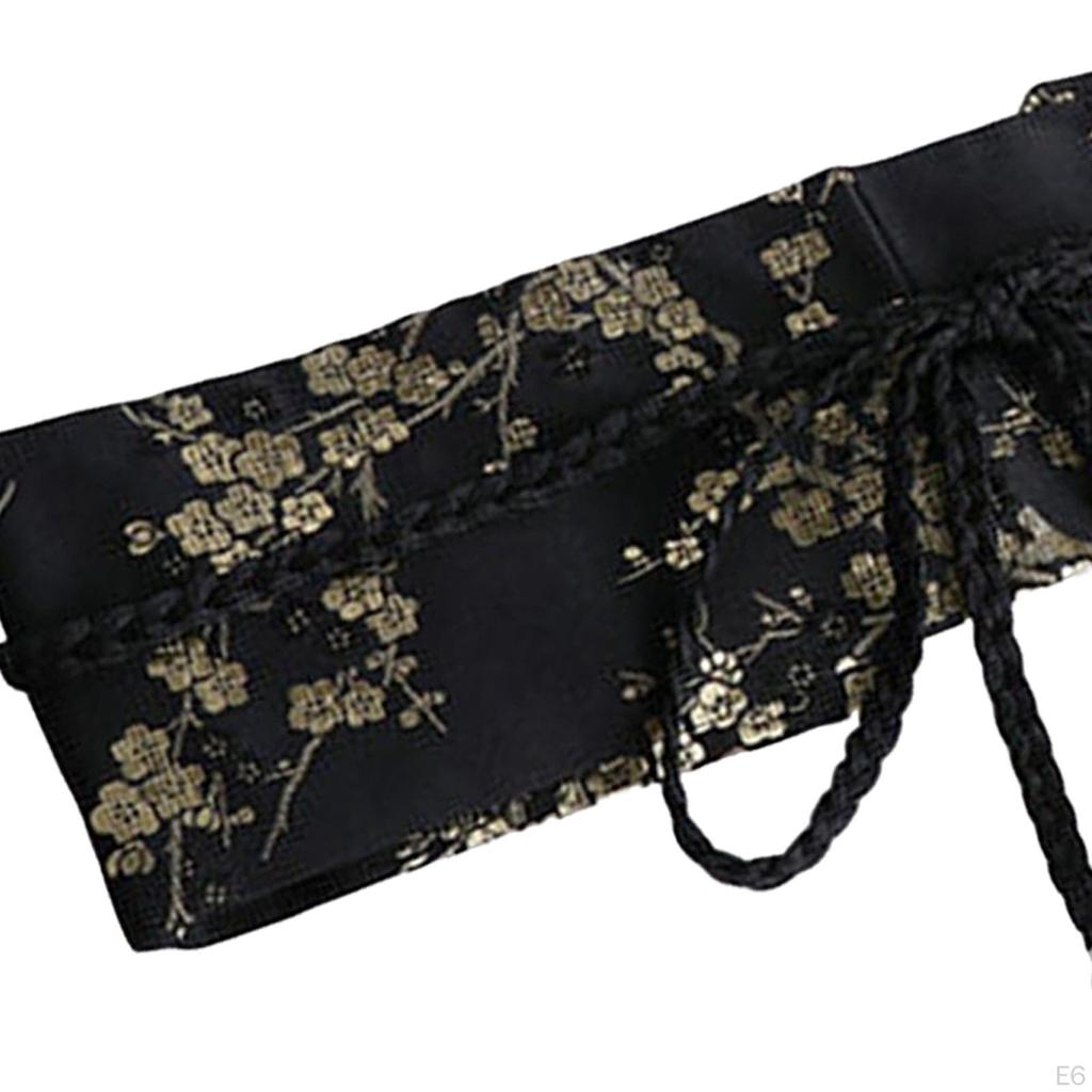 Chinesischer Damen-Satin-Taillengürtel Kimono-Gürtel Stickerei Breiter Blumenmuster-Taillenband für Damen