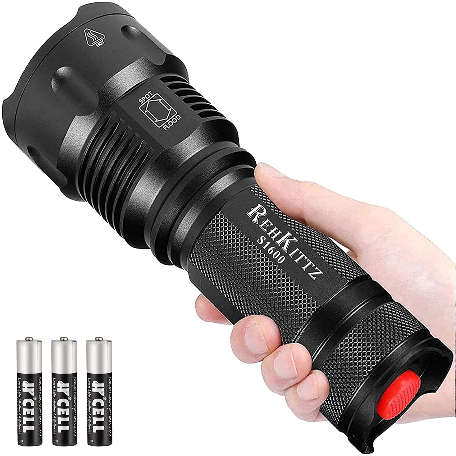 

REHKITTZ Waterproof LED 1800 Military Ideal for Power Disaster and Crime Prevention Flashlight, Ultra-Bright Lumens, Powerful, Grade, Durable,