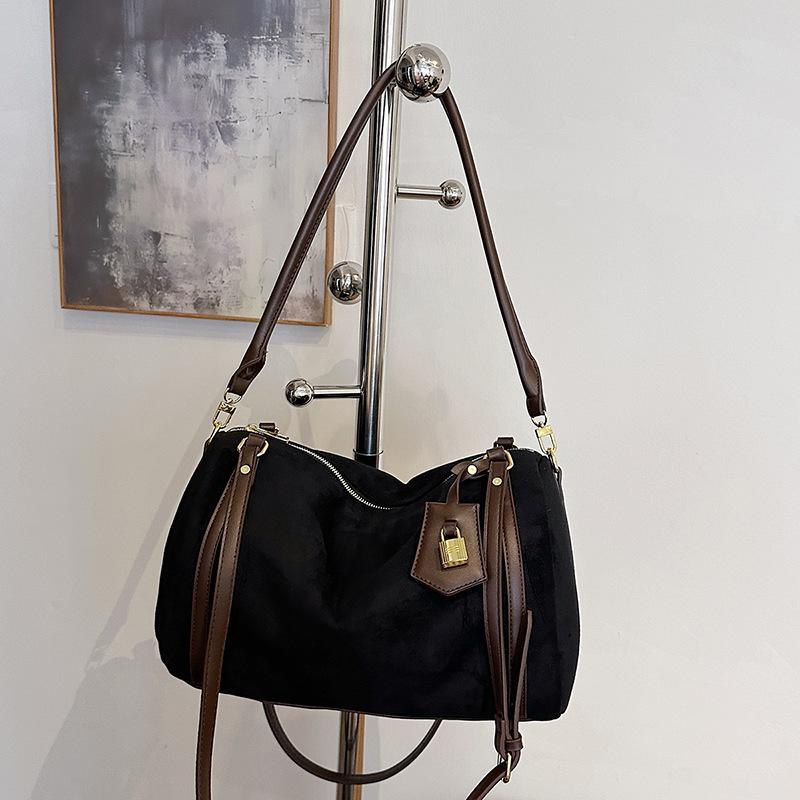 Vintage Suede Bag Autumn and Winter Commuter Shoulder Messenger Bag Large Capacity Boston Bag