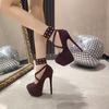 Women High Heel Fashion Metal Rivets Ankle Strap Platform Pumps Sandals Women Wedding Party Sexy Platform Stripper Design Shoes