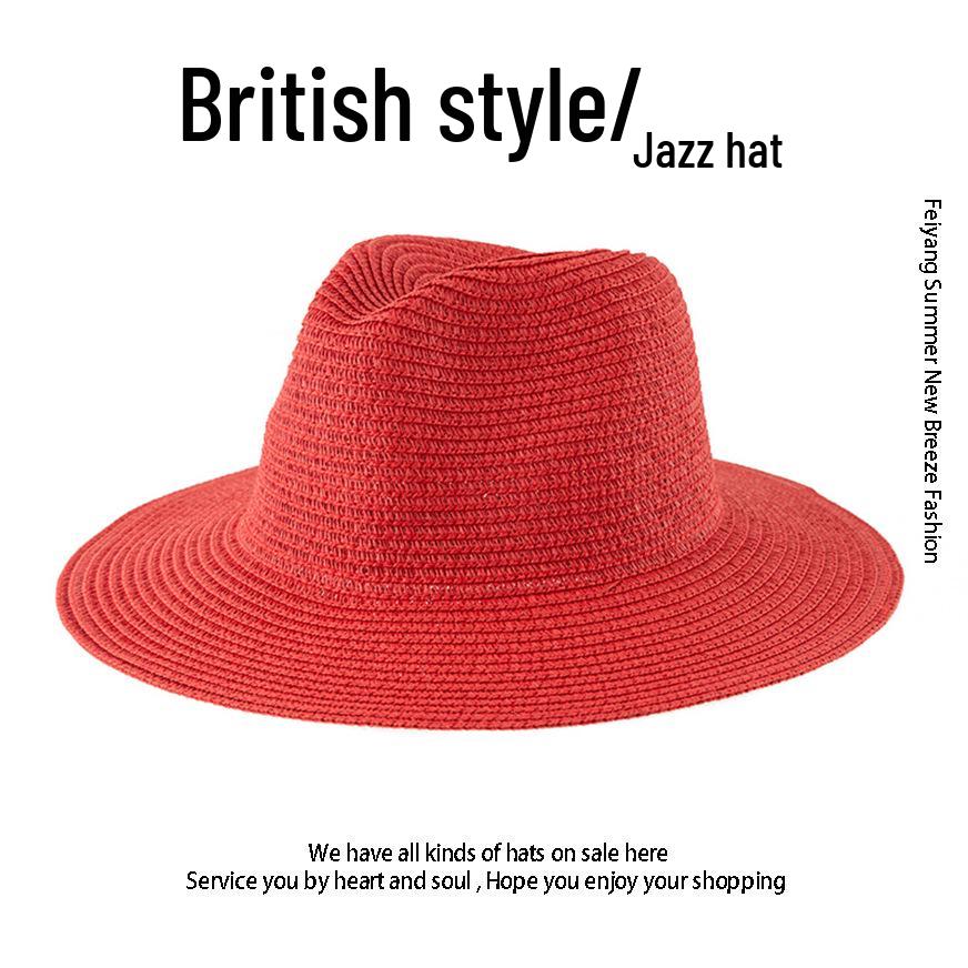 Women's Jazz Straw Hat with Wide Brim - European & American Style Panama Sunshade Fedora