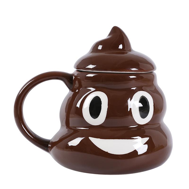 Creative Cute Stool Ceramic Water Cup Funny with Cover Baba Spoof Trick People Gift Embarrassing Stool Cartoon Public