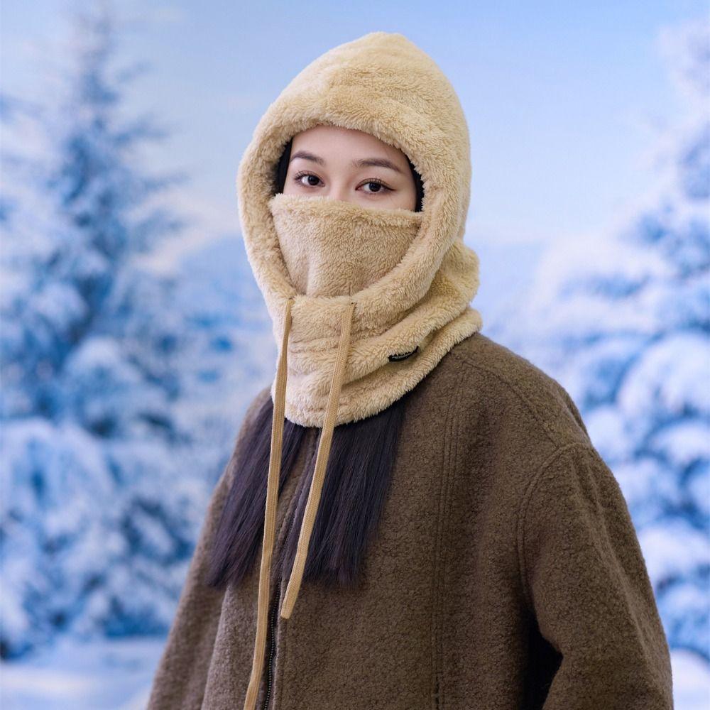Casual Plush Winter Balaclava Windproof Thermal Scarf Ski Mask Hat Winter Warm Solid Color Pullover Cap
