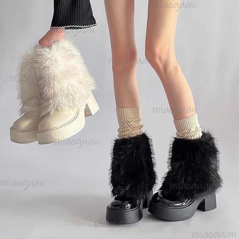 Fashion Fashion Thick Bottom Fur Pants Short Boots Women's Autumn Winter Ankle Boots Bottes Femmes Black Beige Botines De Mujer Size 35