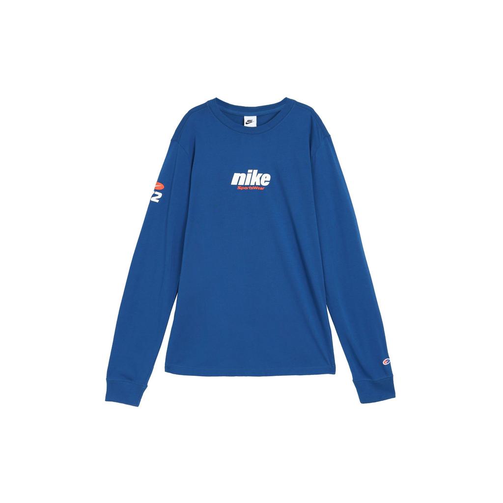 Nike Sportswear Logo Print Crew Neck Long Sleeve T-Shirt Men Tops Garden-Blue HQ1569-421