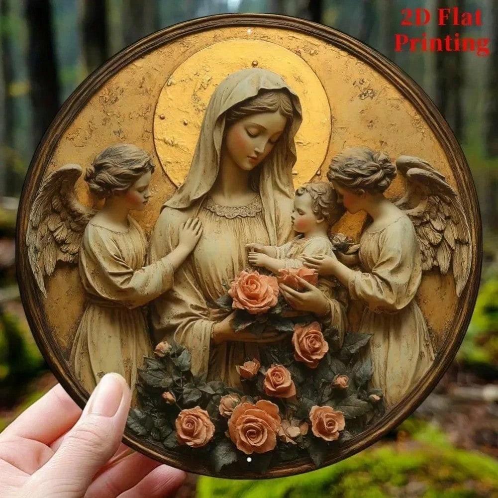 Virgin Mary and Child Metal Wall Art Home Decor Mother s Day Gift TYA37825-20x20cm разноцветный