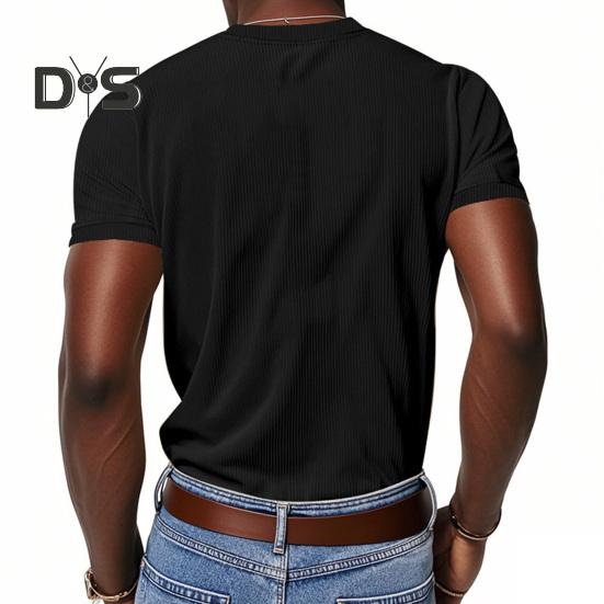 Tricou bărbătesc din velur cu decolteu în V Tricou din tricot cu nervuri pentru bărbați Tricou cu mânecă scurtă Casual Top business pentru muncă, vacanță, stradă