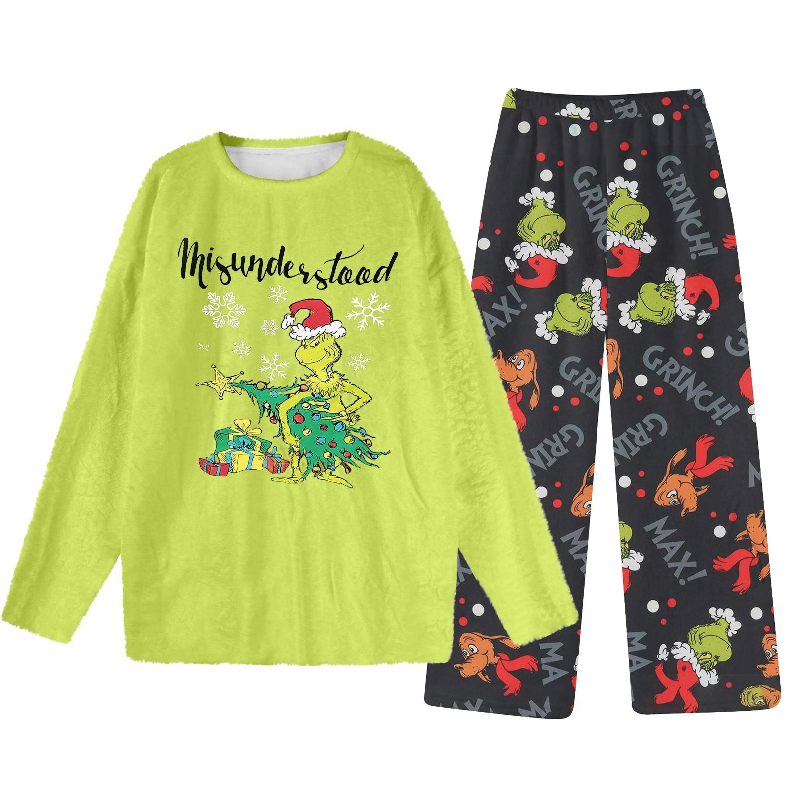 

Комплект из двух предметов для взрослых, топ с круглым вырезом и длинными рукавами, эластичные брюки, пижамный комплект, костюм для отдыха S