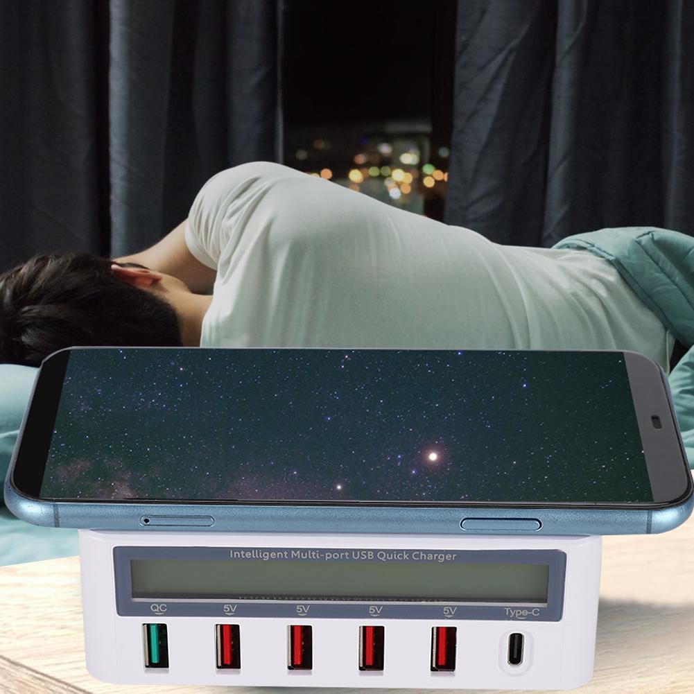 818 USB3.0 Multi Port Mobile Phone Fast Charger Shunt Adapter with Wireless Charging (White )