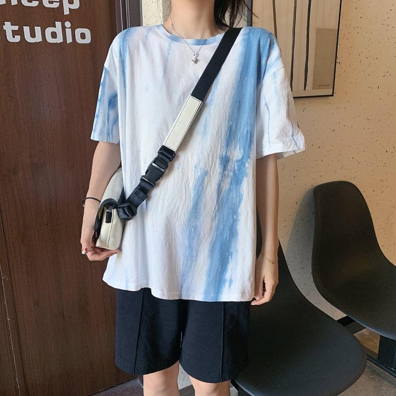 New Best Friend Outfit Summer Tie-dyed Short-sleeved T-shirt for Women Casual Loose Korean Tops for Women