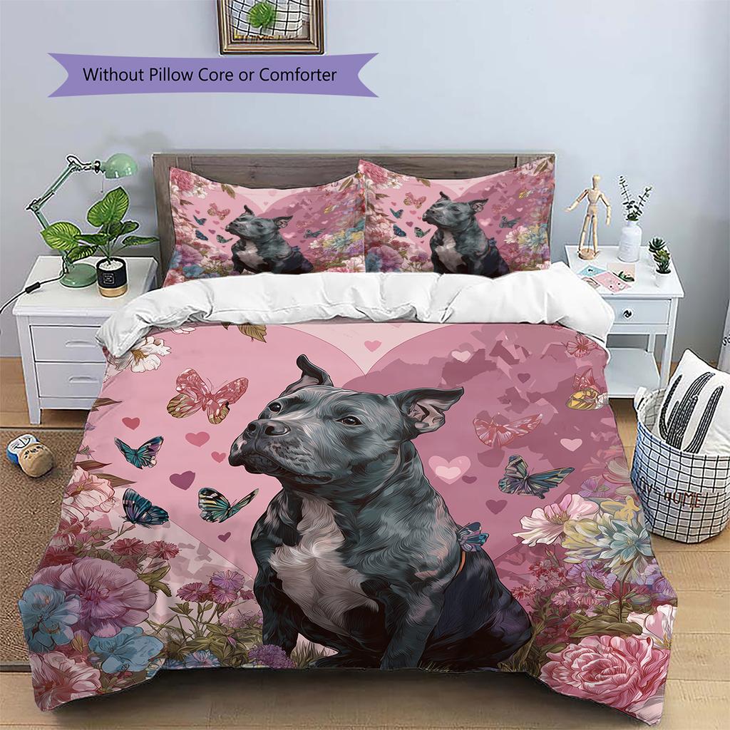 Pink Pitbull Pattern Bedding Home Decoration Birthday Gift (1 * duvet cover + 2 * pillowcase, without core)