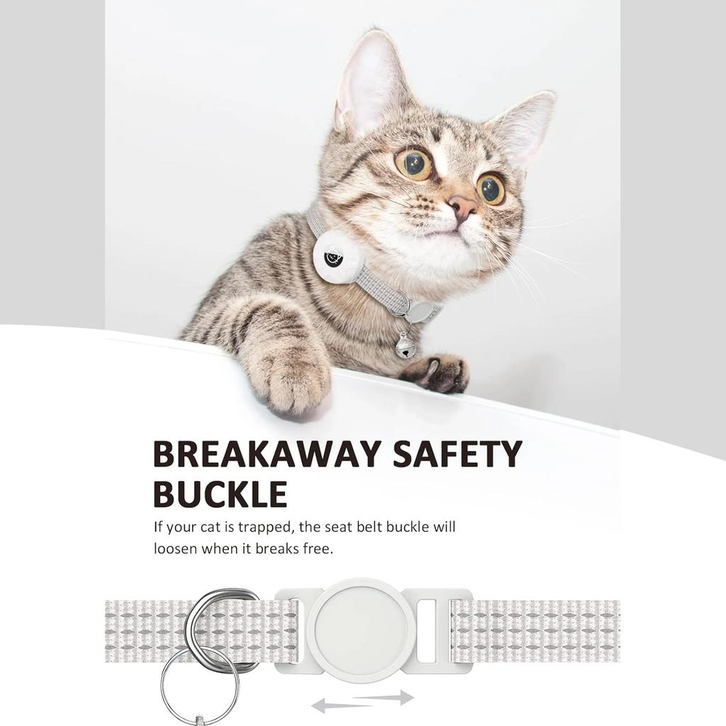 Per Collare per Gatto Apple AirTag, Collare per Animali Air Tag con Supporto AirTag e Campanellino Riflettente GPS Collare per Gattini per Ragazza Ragazzo Gatti gatos