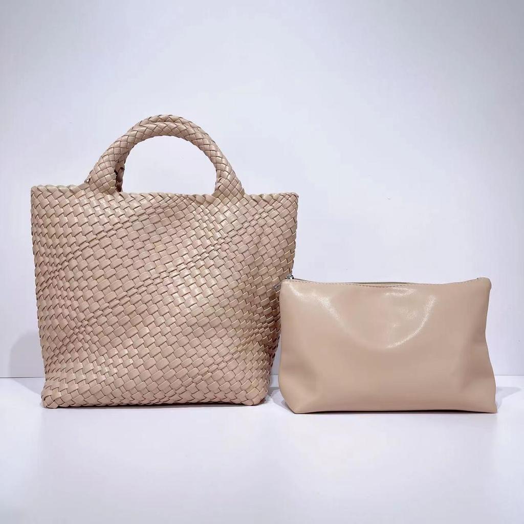 Women's Large Fashionable Woven Tote Bag - Versatile Double-Wrist Mother-Child Shopper