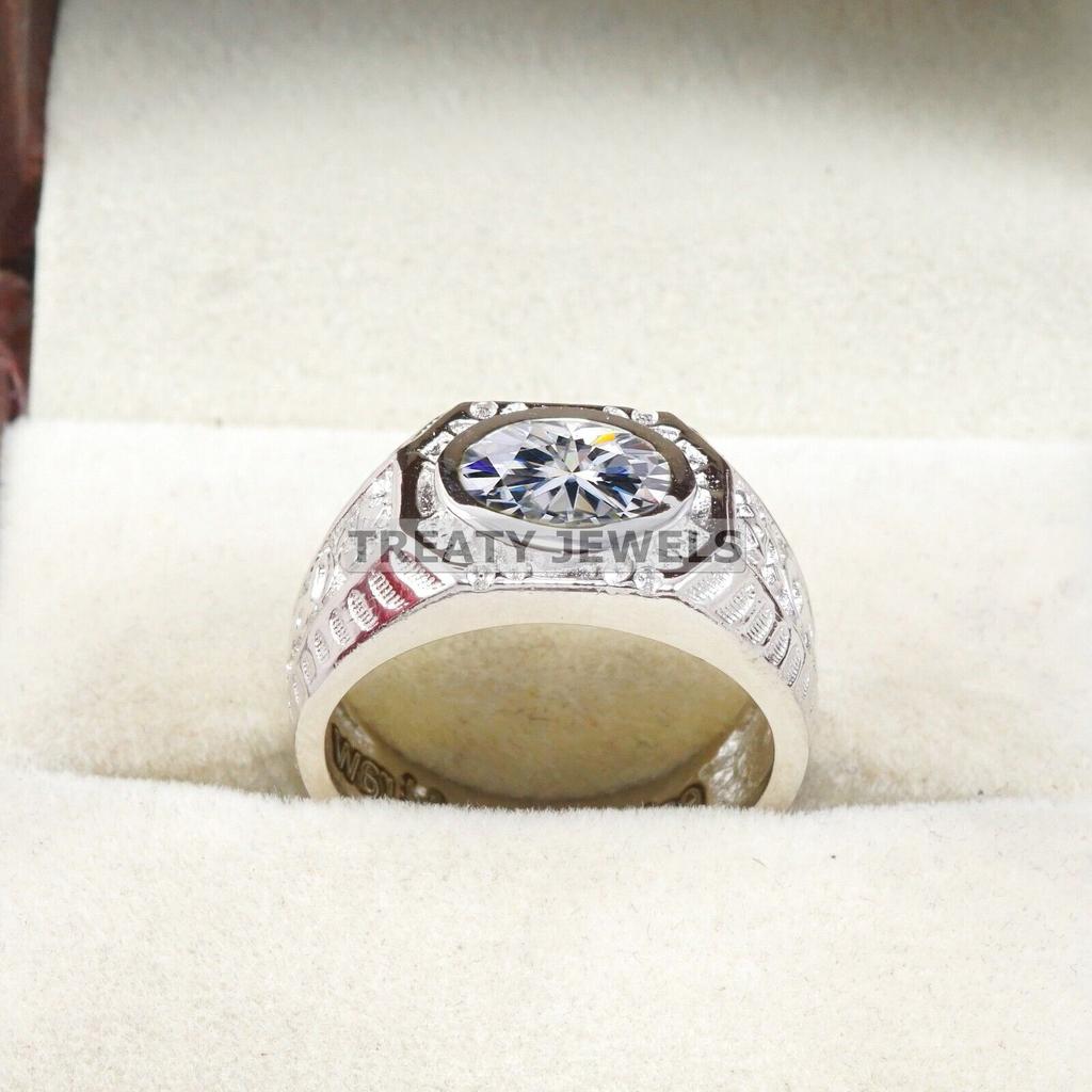 Moissanite Oval Cut Gemstone With 925 Sterling Silver Ring For Men's #B312 JL375681966035