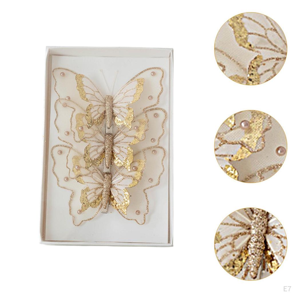 3Pcs Butterfly Christmas Tree Decorations Glitter Butterflies Bedroom Office Hanging for