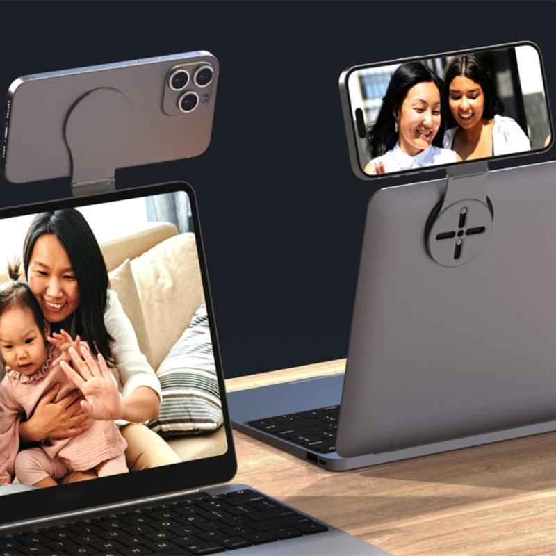 Metal Laptop Phone Stand Magnetic Phone Holder Free Rotation & Double Screen Interaction for Enhanced Productivity