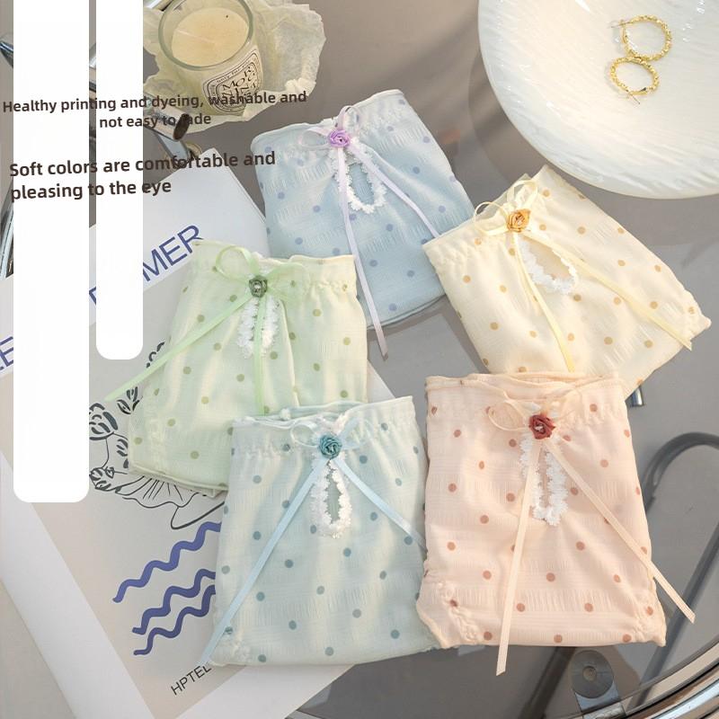 Lady Spring and Autumn Wave Dot Lovely Lace Ear Edge High Elastic Breathable Waist Pack Hip Briefs