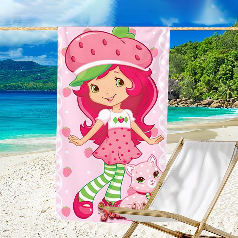 1pc Princess Strawberry Beach Towel with Custom Name, Beach and Seaside Swimming Pool Equipment, Fashion Pattern, Rectangular, Travel Essential