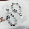 Y2K Silver Bow Beaded Phone Case Lanyard Stylish Bead Phone Chain Wrist Band Anti Lost Phone Strap Earphone Pendant Keychain