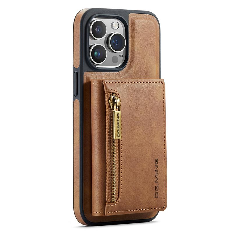 

DG.MING M5 Series For iPhone 12/12 Pro Case Tri-fold Wallet PU+PC+TPU Phone Cover Brown
