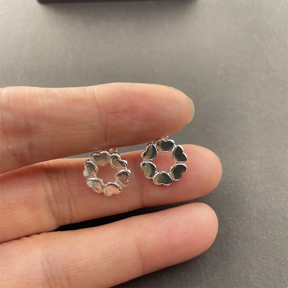 925 Sterling Silver Stylish Simple Round Heart Pendant Necklace Earrings Set, Birthday Anniversary Wedding Party Gift