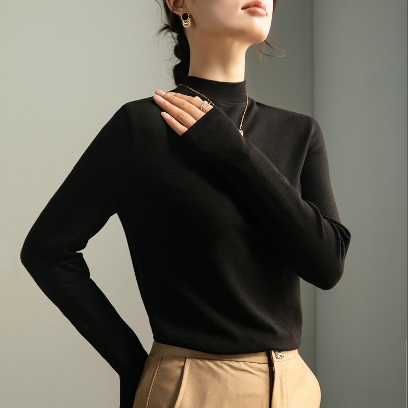 Ankola red semi-turtleneck wool fleece bottoming shirt with autumn and winter new T-shirt medium neck slim-fit top