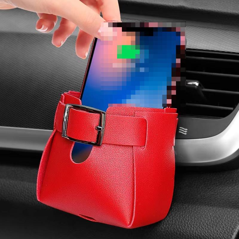 Car Storage Bag Air Vent Dashboard Tidy Hanging Leather Organizer Box Glasses Phone Holder Storage Organizer Car Accessories