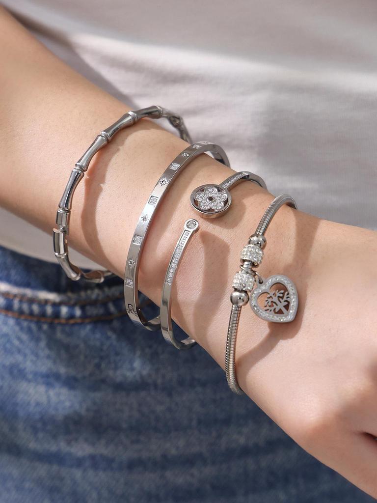 18k Gold-Plated Zircon Bamboo Bracelet Set: Geometric, European & American Style