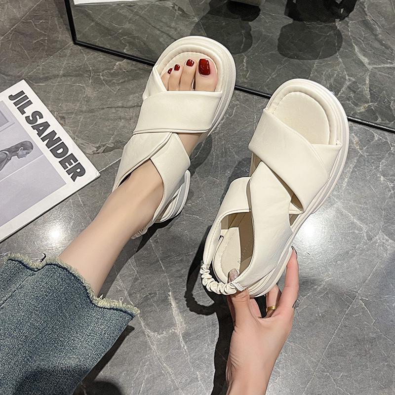 2025 Women's Stylish Thick-Soled Casual Sandals - Simple Solid Color Beach Shoes