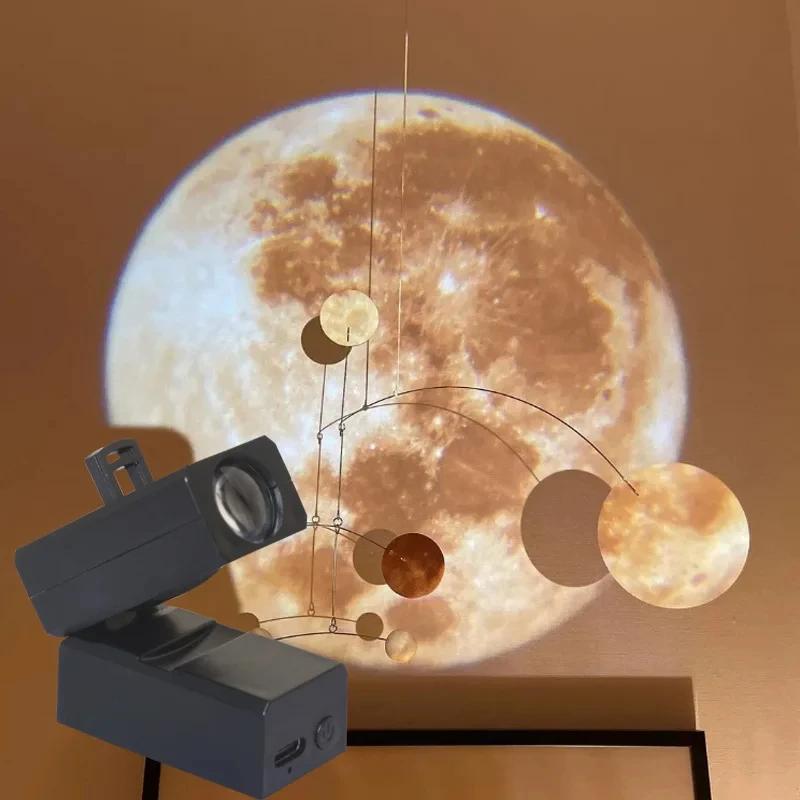 LED Night Light Moon Projector Atmosphere Lamp Adjustable USB Rechargeable for Home Bedroom Party Room Wall Ceiling Decoration