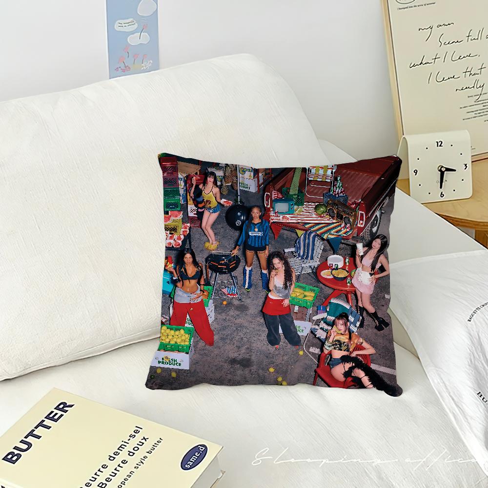 Pop Music Singer K-KATSEYE cushion cover Pillow Case Square Cushion Room Bedroom Headboard Sofa Living Backrest Nap Time