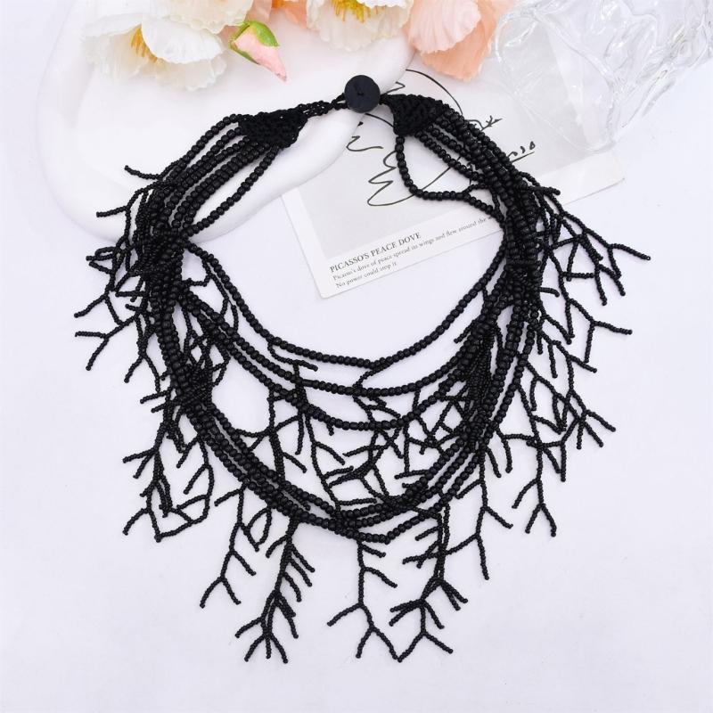 Handmade Multilayer Rice Beads Necklace Choker Necklace Jewelry For Women Skin Friendly Bohemian Dress Neck Wear