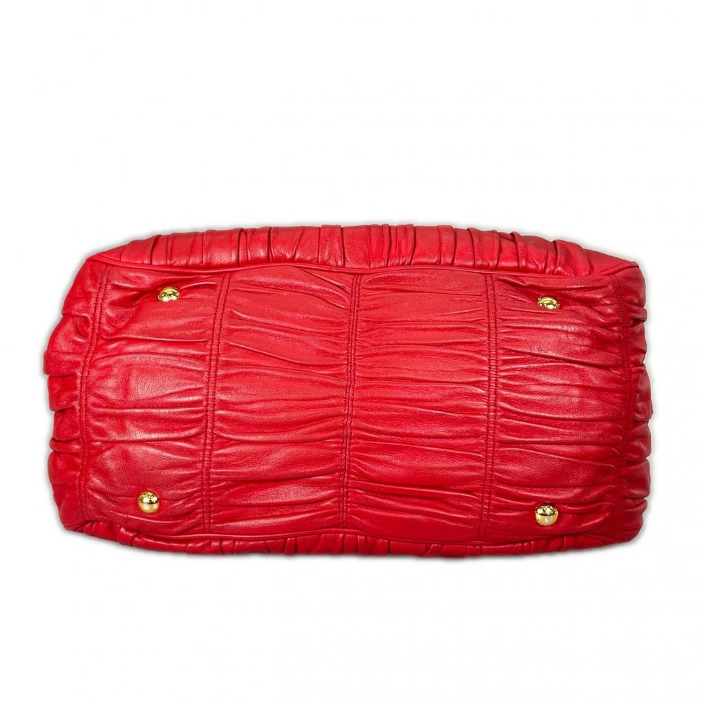 PRADA gathered Nappa Goful Tote Bag leather Red Women B2588L Used