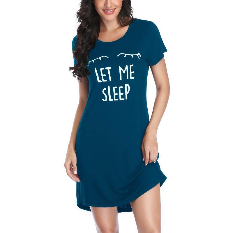 

Повседневные платья для сна с коротким рукавом и принтом букв для женщин, свободная футболка, ночная одежда, домашняя одежда, ночная сорочка, одежда для отдыха M