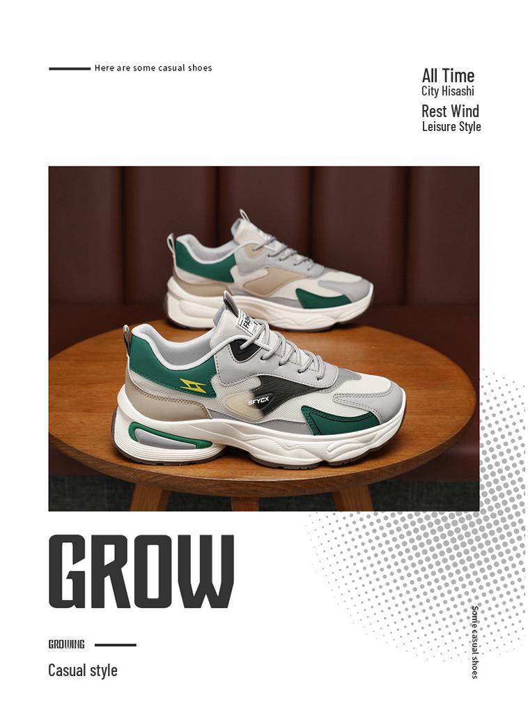 Men's Autumn Breathable Mesh Sports Shoes - Trendy, Versatile, Non-Slip, Thick-Sole Casual Dad Sneakers